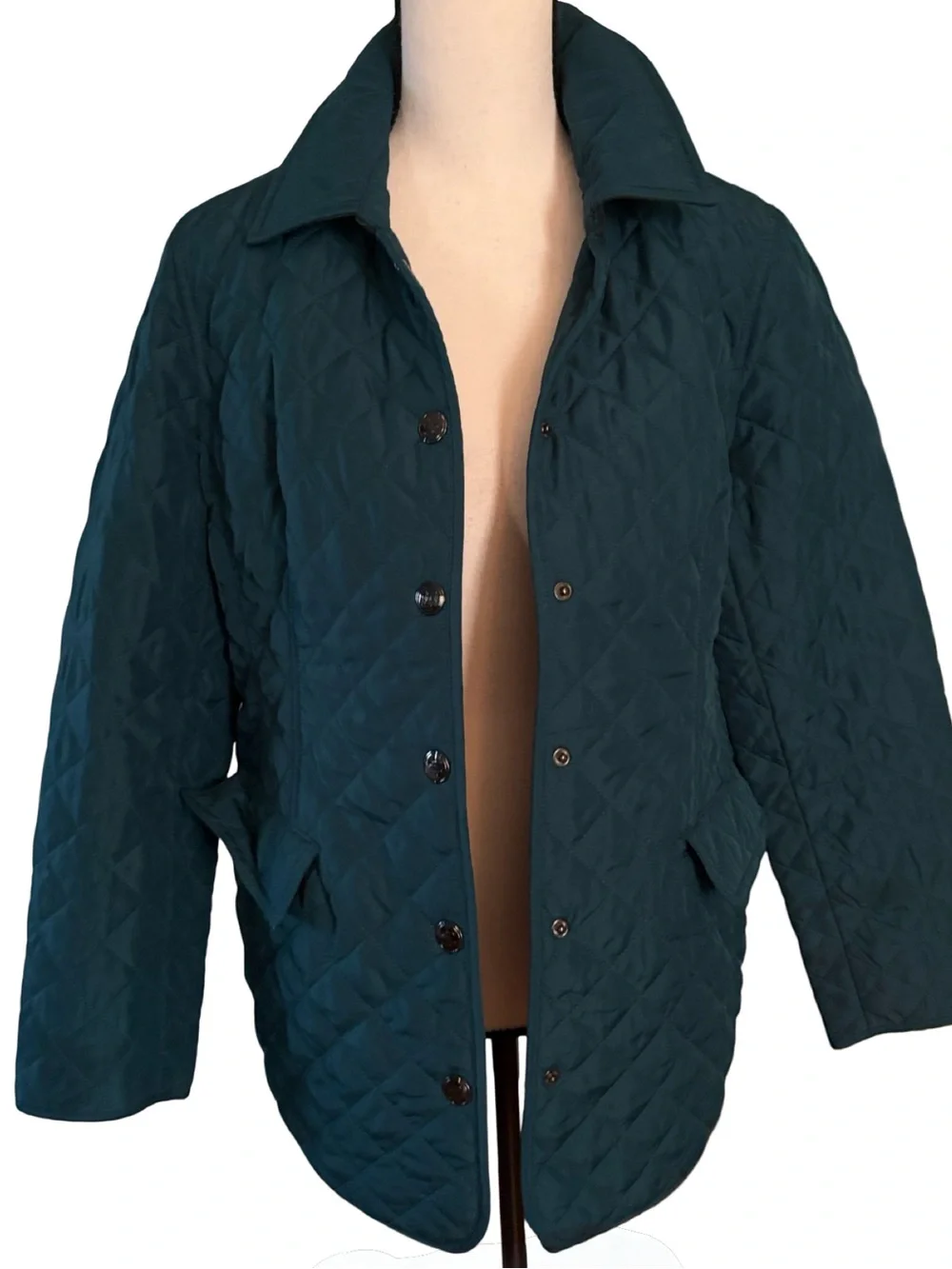 Chico's Quilted Snap Front Barn Jacket in Deep Teal Size 8 - Picture 4 of 13